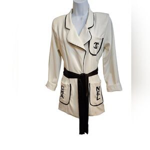Vintage Cream and Black Wrap Blazer Custom Hademade sz S